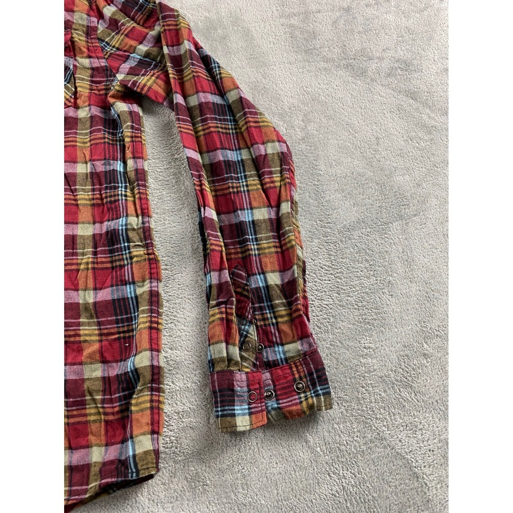 Shawn White Mens‎ XL Hooded Flannel Shirt Red Plaid Snap Button Long Slv Skater - Picture 4 of 10